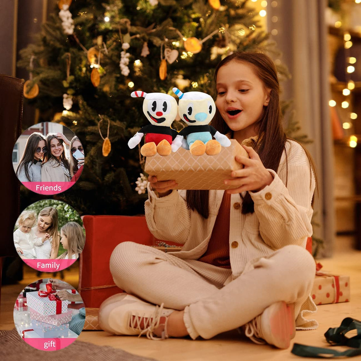 Cuphead Plush Mugman Game Doll Toys 9.8 Rojo + Azul