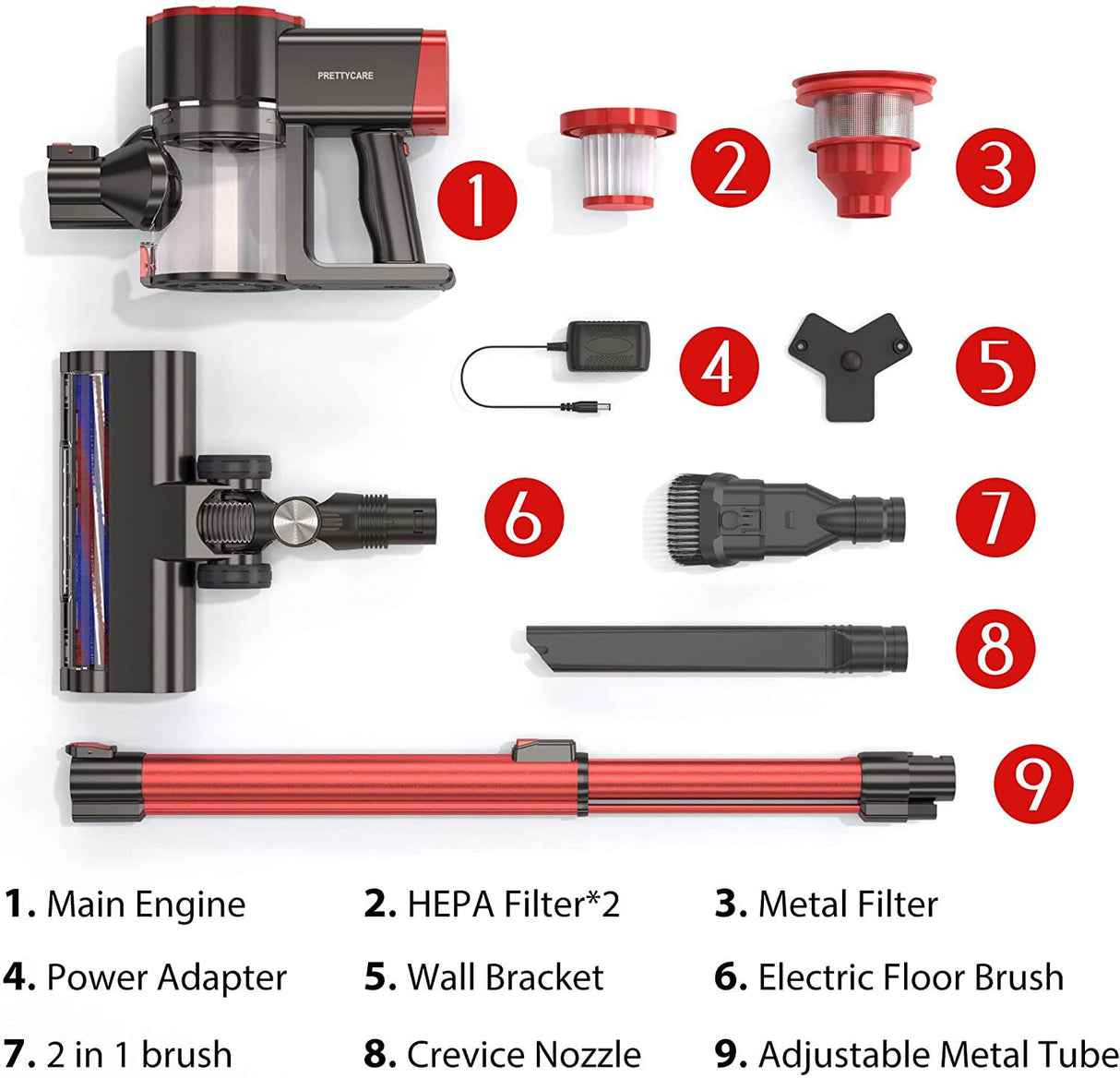 Aspiradora inalámbrica PRETTYCARE, aspiradora con ventosa potente de 180 W con batería desmontable de 30 minutos de funcionamiento prolongado, aspiradora 4 en 1 ligera y silenciosa, perfecta para el pelo de las mascotas en el piso de madera dura, W100 - DIGVICE MX