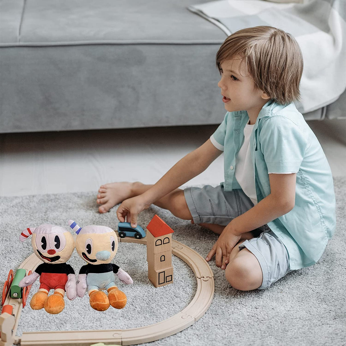 Cuphead Plush Mugman Game Doll Toys 9.8 Rojo + Azul