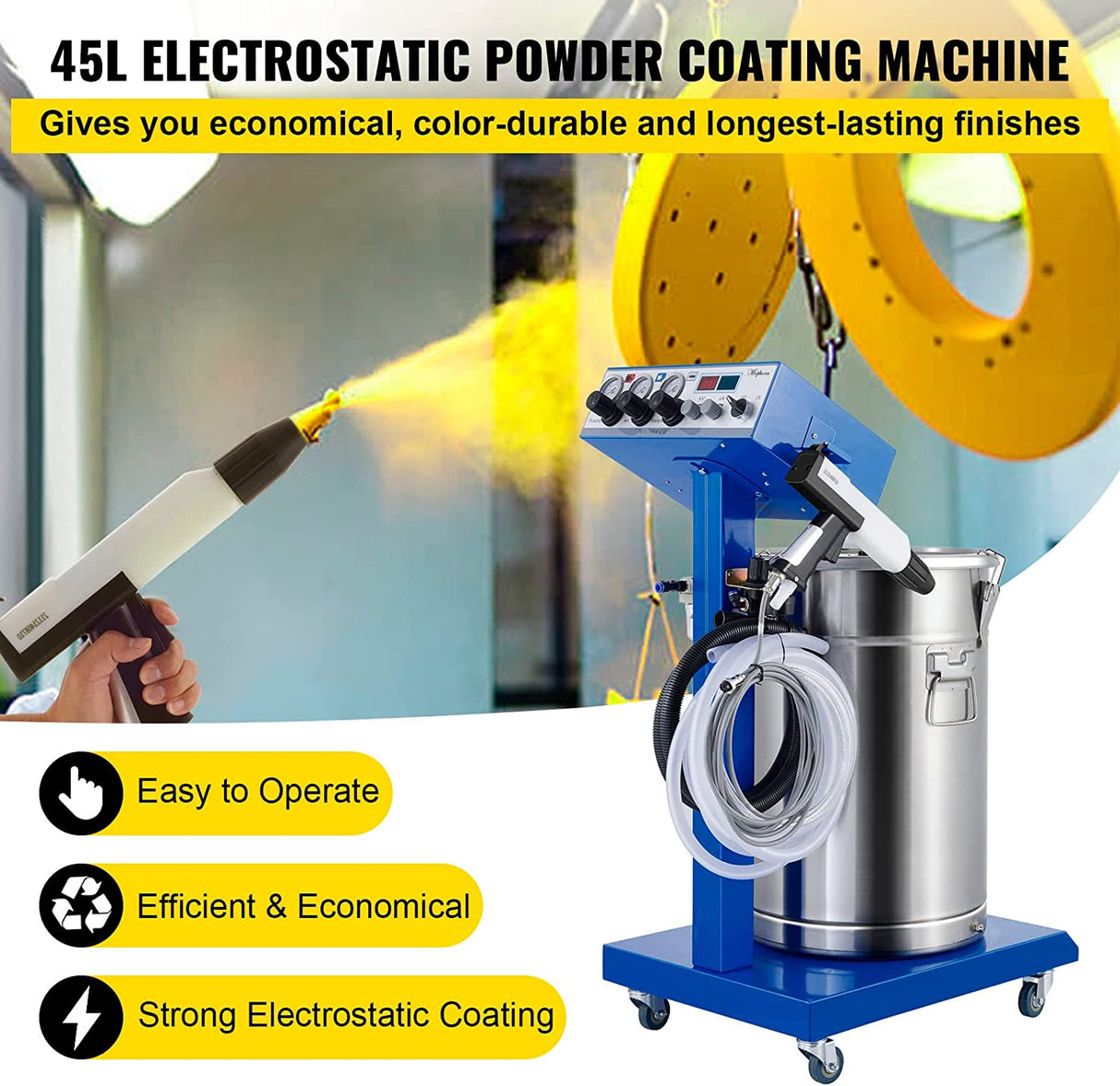 Máquina de recubrimiento en polvo electrostático Mophorn 50W 45L con pistola de pulverización