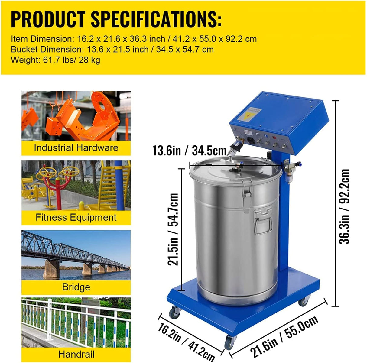 Máquina de recubrimiento en polvo electrostático Mophorn 50W 45L con pistola de pulverización