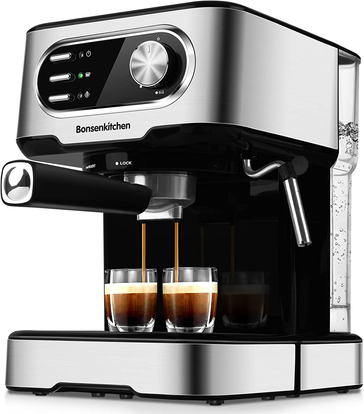 Bosenkitchen CM8008 Máquina de café espresso de 15 bares con varilla espumadora de leche, 850 W de alto rendimiento sin fugas de 1,5 litros con depósito de agua extraíble para espresso, capuchino, café con leche, Machiato