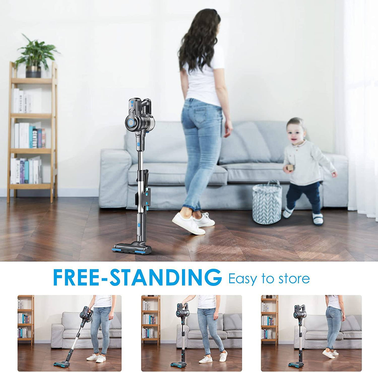 Aspiradora Oraimo Stick, aspiradora inalámbrica con autosoporte, aspiradora inalámbrica con batería desmontable de 35 minutos de funcionamiento, aspiradora liviana 4 en 1 con LED para piso de madera dura, alfombra, baldosas de mármol - DIGVICE MX