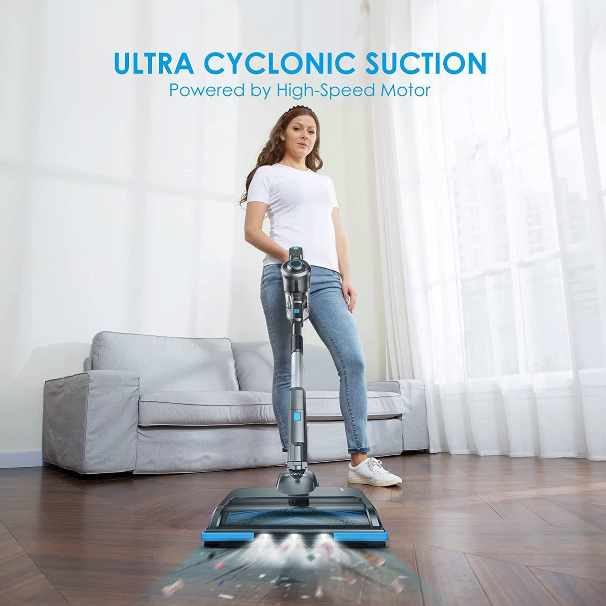 Aspiradora Oraimo Stick, aspiradora inalámbrica con autosoporte, aspiradora inalámbrica con batería desmontable de 35 minutos de funcionamiento, aspiradora liviana 4 en 1 con LED para piso de madera dura, alfombra, baldosas de mármol - DIGVICE MX