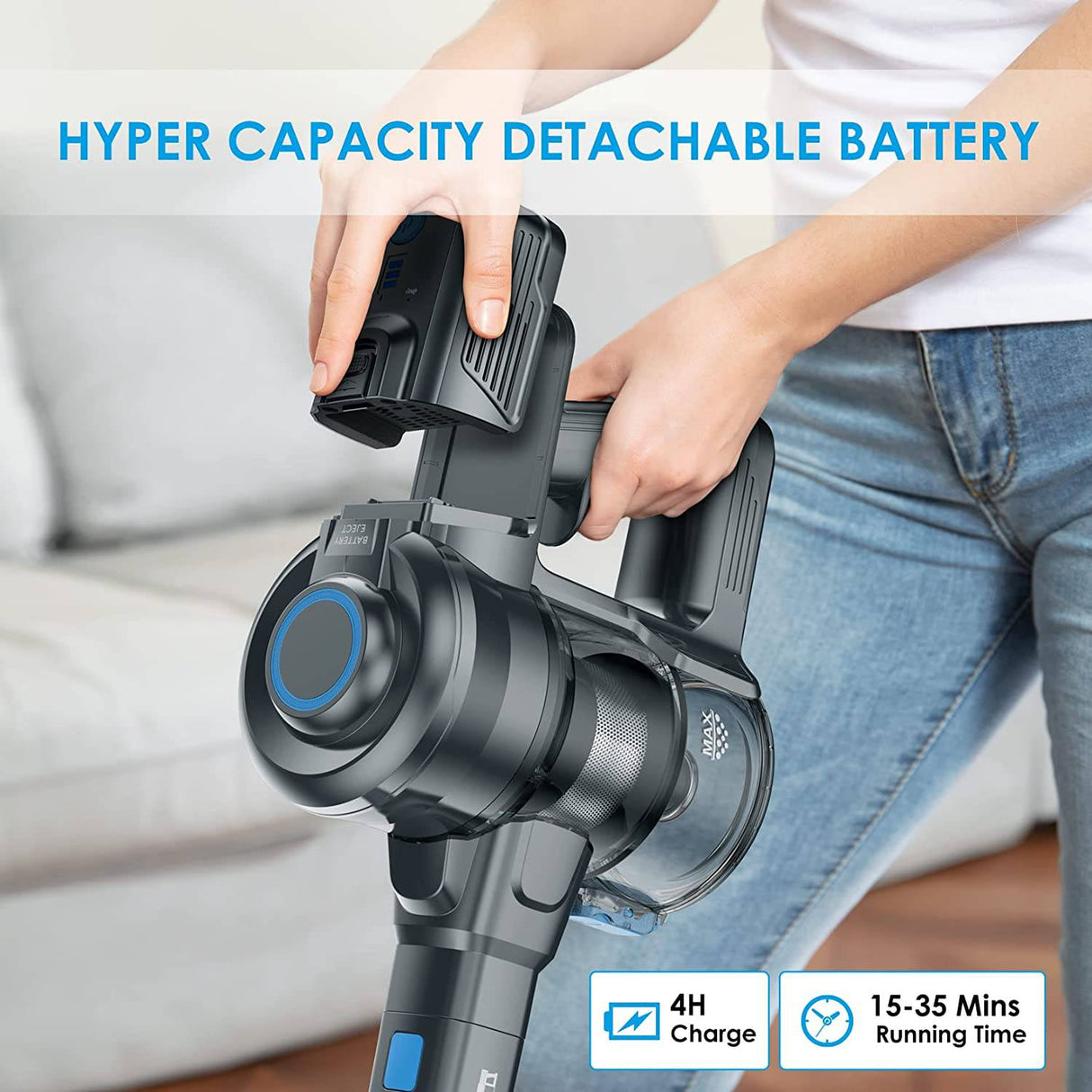 Aspiradora Oraimo Stick, aspiradora inalámbrica con autosoporte, aspiradora inalámbrica con batería desmontable de 35 minutos de funcionamiento, aspiradora liviana 4 en 1 con LED para piso de madera dura, alfombra, baldosas de mármol - DIGVICE MX
