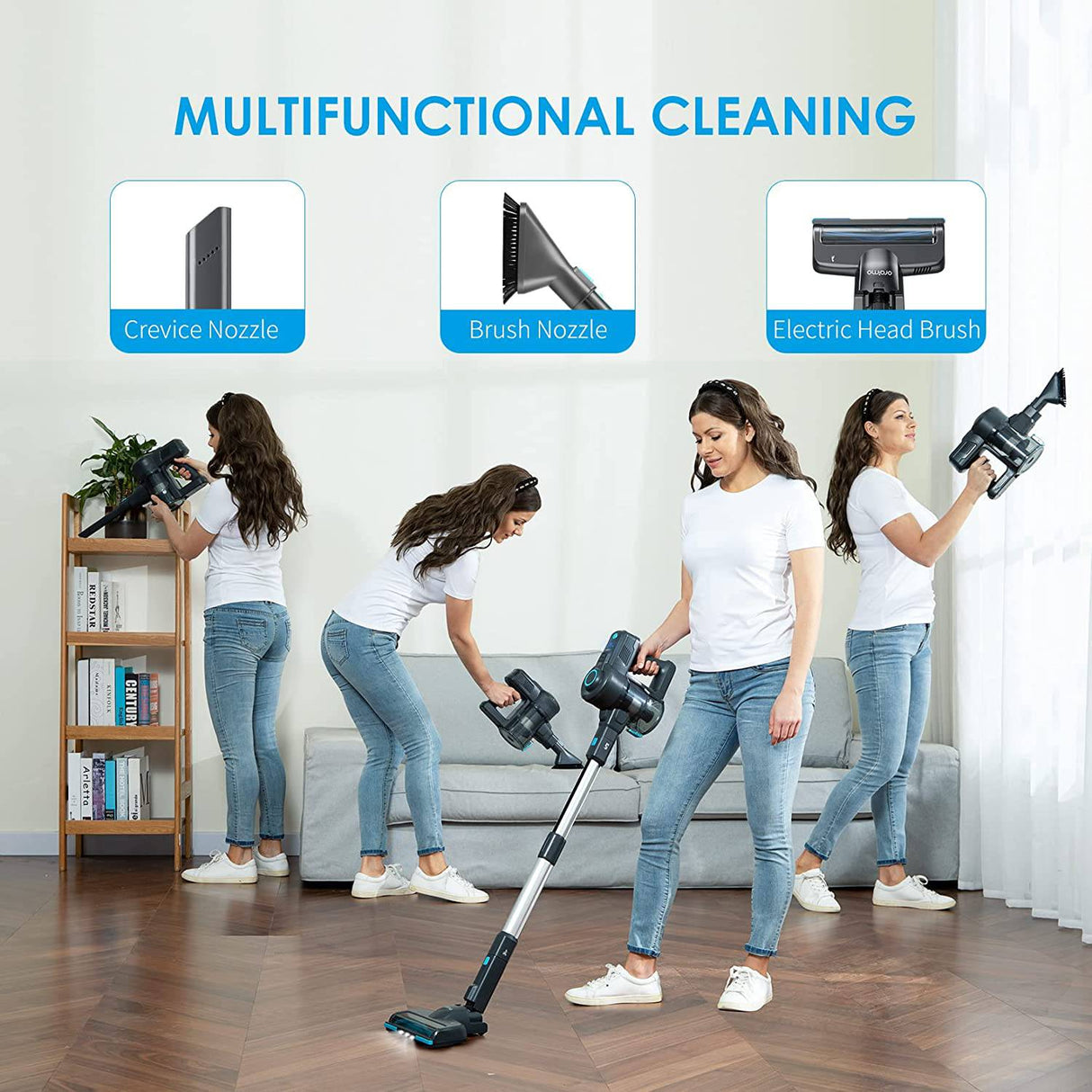 Aspiradora Oraimo Stick, aspiradora inalámbrica con autosoporte, aspiradora inalámbrica con batería desmontable de 35 minutos de funcionamiento, aspiradora liviana 4 en 1 con LED para piso de madera dura, alfombra, baldosas de mármol - DIGVICE MX