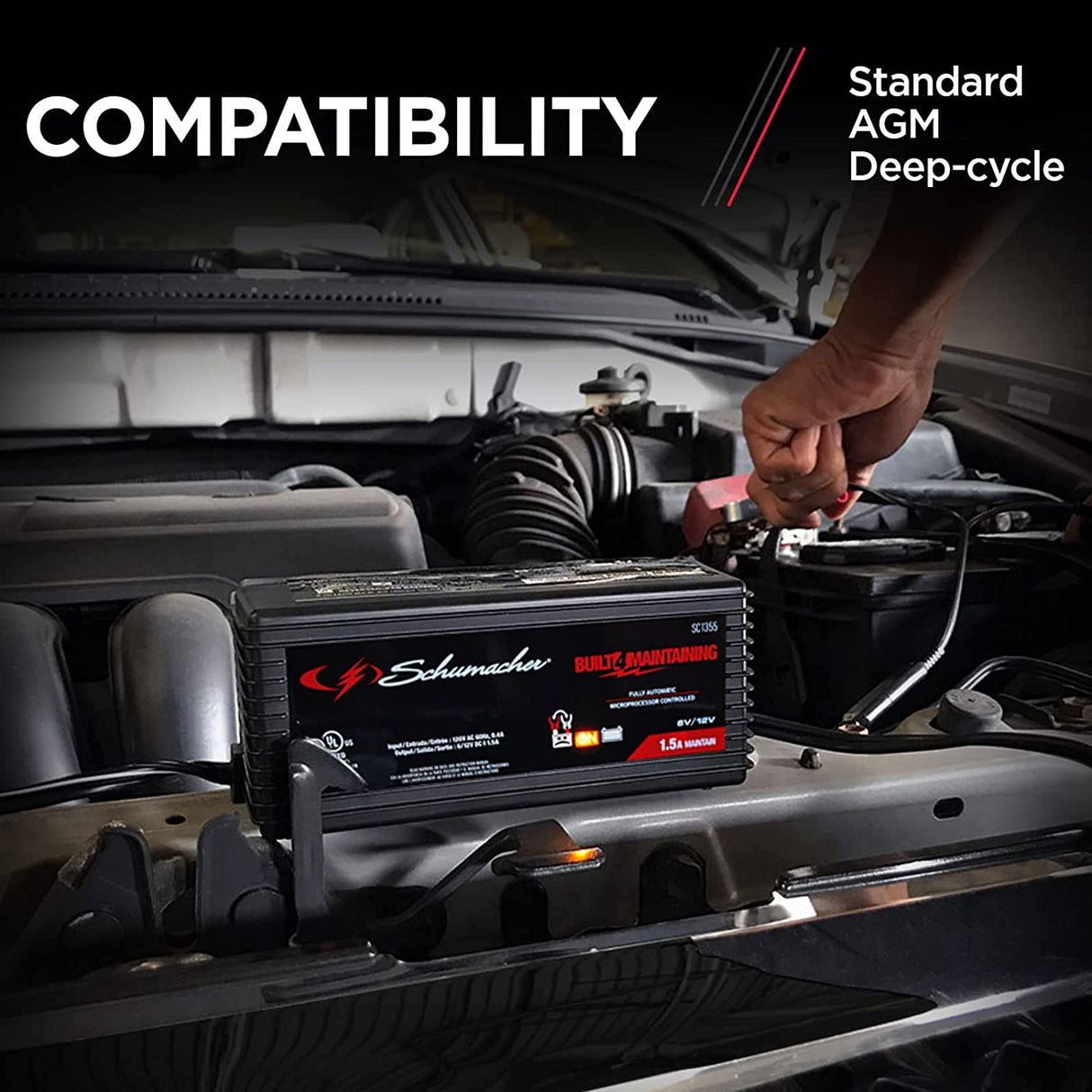 Schumacher SC1355 Arrancador de batería completamente automático - 1.5 Amp, 6/12V - Para baterías de automóviles, deportivas o marinas