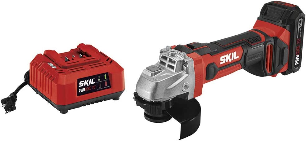 Amoladora angular Skil de 20 V y 4-1/2 pulgadas, incluye batería de litio PWRCore 20 de 2,0 Ah y cargador - AG290202