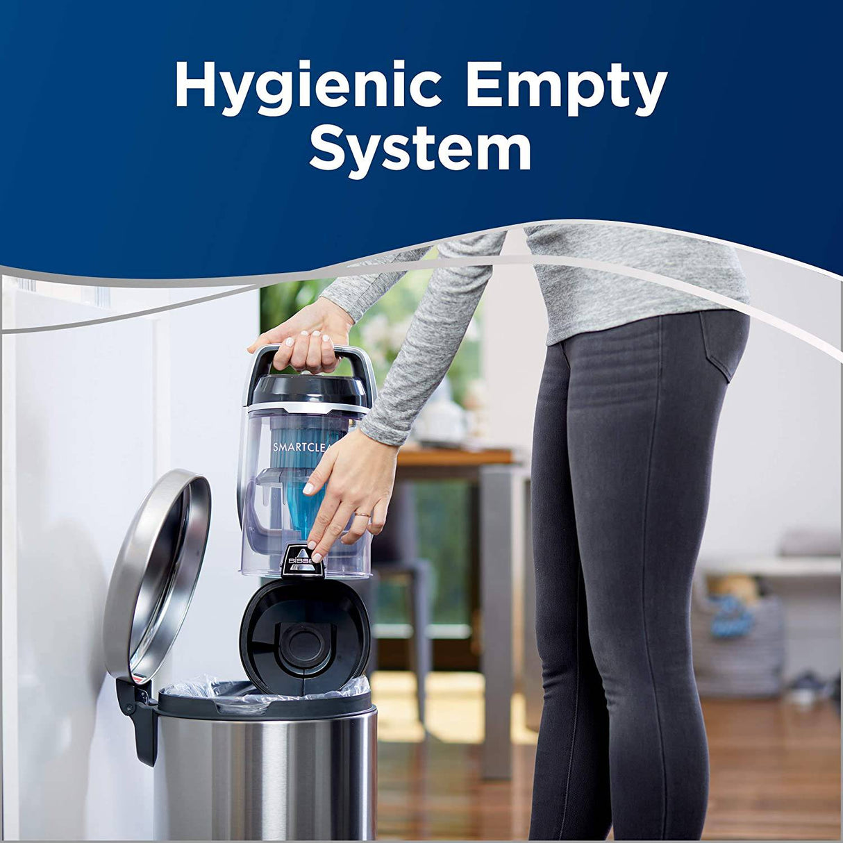 Aspiradora con recipiente SmartClean de BISSELL, 2268, negra con detalles en blanco perla/azul eléctrico