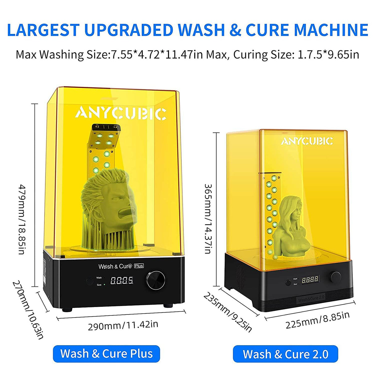 ANYCUBIC Wash and Cure Plus, la máquina de lavado y curado 2 en 1 más grande para modelos de impresora 3D LCD SLA Mono X Large con tira de luz de curado en forma de L y plataforma de curado giratoria y tamaño de lavado 192 mm x 120 mm x 290 mm - DIGVICE MX