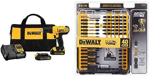 Dewalt DCD771C2 20V MAX Kit de taladro inalámbrico de iones de litio de 1/2 pulgada con juego de destornillador IMPACT READY FlexTorq, 40 piezas - DIGVICE MX