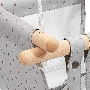 Milan Secure lona y madera para bebé, columpio colgante para interior y exterior, columpios de 6 a 36 meses con anillo de madera natural y cinturón de seguridad seguro, gris claro - DIGVICE MX