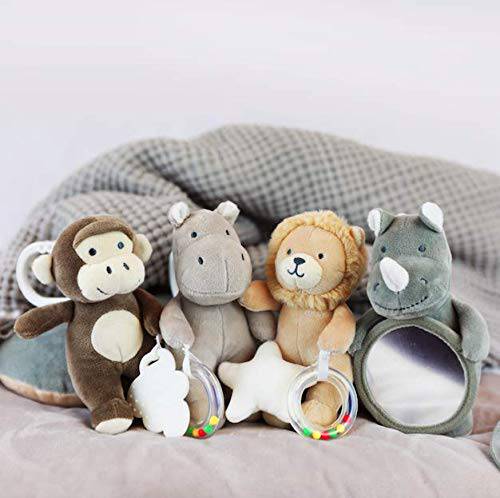 Gabby Grove Gentle Jungle - Gimnasio educativo para actividades de bebé y alfombrilla de juego infantil en gris, regalo de ducha para recién nacido con espejo, almohada para el tiempo boca abajo y juguetes en tonos neutros gris, blanco y crema - DIGVICE MX