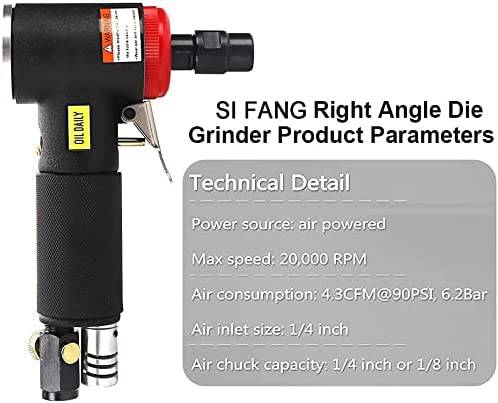 SI FANG Kit de 16 piezas de molinillo de aire, molinillo de ángulo recto con pinzas de 1/4" y 1/8" y 10 piezas de 2" de cambio rápido, juego de mezcla de discos de lijado de bloqueo de rollo, herramienta neumática de molienda de aire de 20.000 RPM (negro) - DIGVICE MX