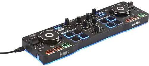 Hercules DJControl Starlight con luz LED y paquete de auriculares estéreo Resident Audio R100