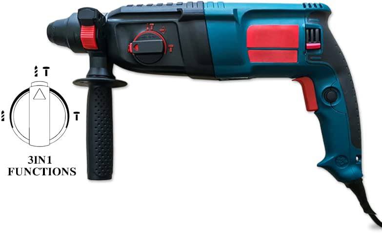 Taladro percutor eléctrico 3 en 1 | Embrague de seguridad Taladro eléctrico con cable de velocidad variable Sds-plus para hormigón/mampostería con estuche de transporte | 800w Velocidad giratoria 12 piezas - DIGVICE MX