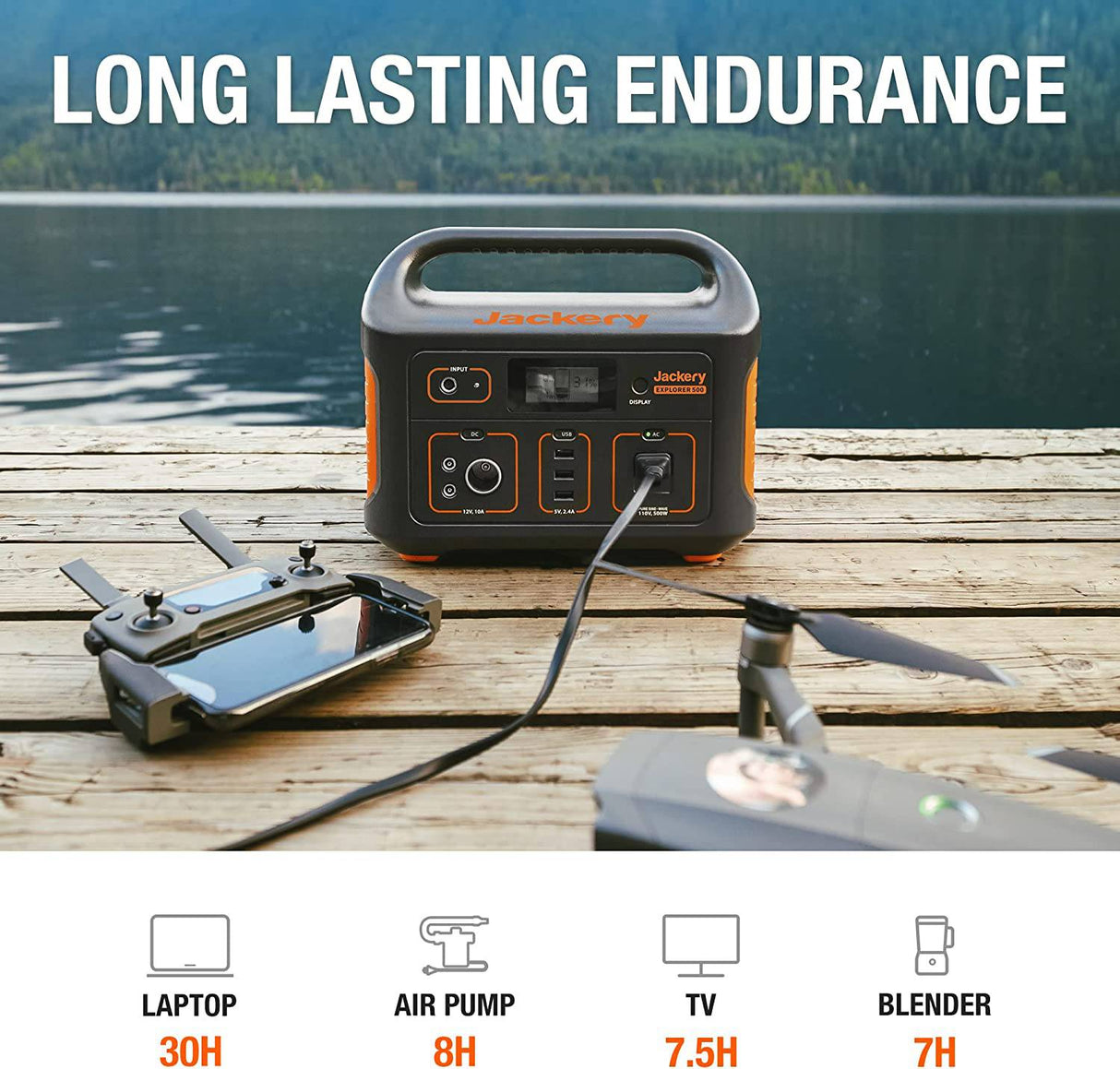 Jackery Portable Power Station Explorer 500, 518Wh Generador solar para exteriores Paquete de batería de litio móvil con salida de CA de 110 V/500 W (panel solar opcional) para viaje por carretera Camping, Aventura al aire libre - DIGVICE MX