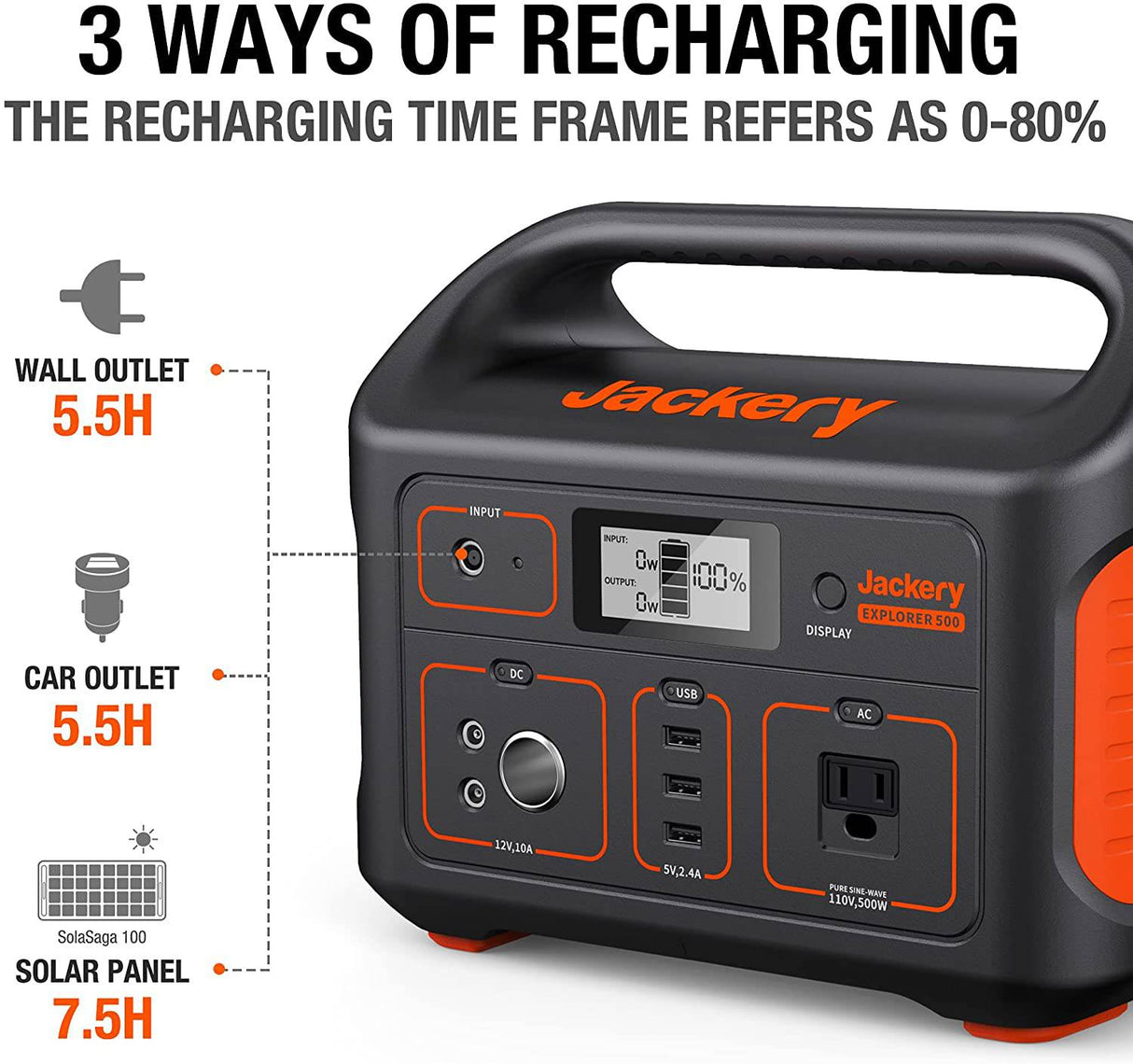 Jackery Portable Power Station Explorer 500, 518Wh Generador solar para exteriores Paquete de batería de litio móvil con salida de CA de 110 V/500 W (panel solar opcional) para viaje por carretera Camping, Aventura al aire libre - DIGVICE MX