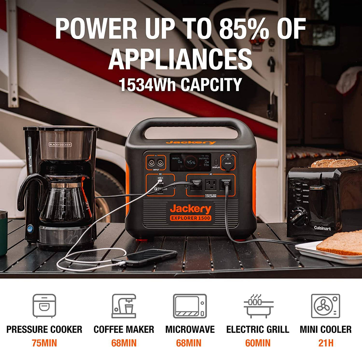 Jackery Portable Power Station Explorer 1500, generador portátil de 1534 Wh con 3 salidas de CA de 110 V/1800 W, para acampar al aire libre en RV/van, Overlanding - DIGVICE MX