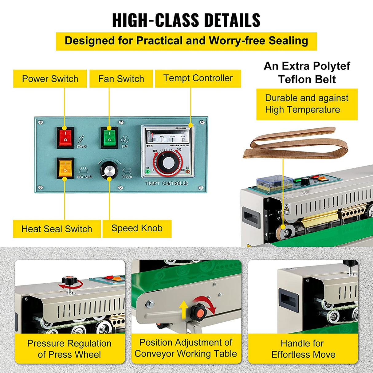 Happybuy Fr-900 Sellador de banda continua Sellador horizontal 110V