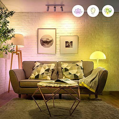 WiZ IZ20126084 60 W EQ A19 Smart WiFi Connected LED Bombillas/Compatible con Alexa y Google Home, no requiere concentrador, 4 unidades (paquete de 1), RGB+ cambio de color/sintonizable/regulable, 4 piezas - DIGVICE MX