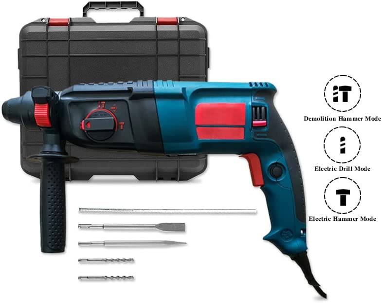 Taladro percutor eléctrico 3 en 1 | Embrague de seguridad Taladro eléctrico con cable de velocidad variable Sds-plus para hormigón/mampostería con estuche de transporte | 800w Velocidad giratoria 12 piezas - DIGVICE MX