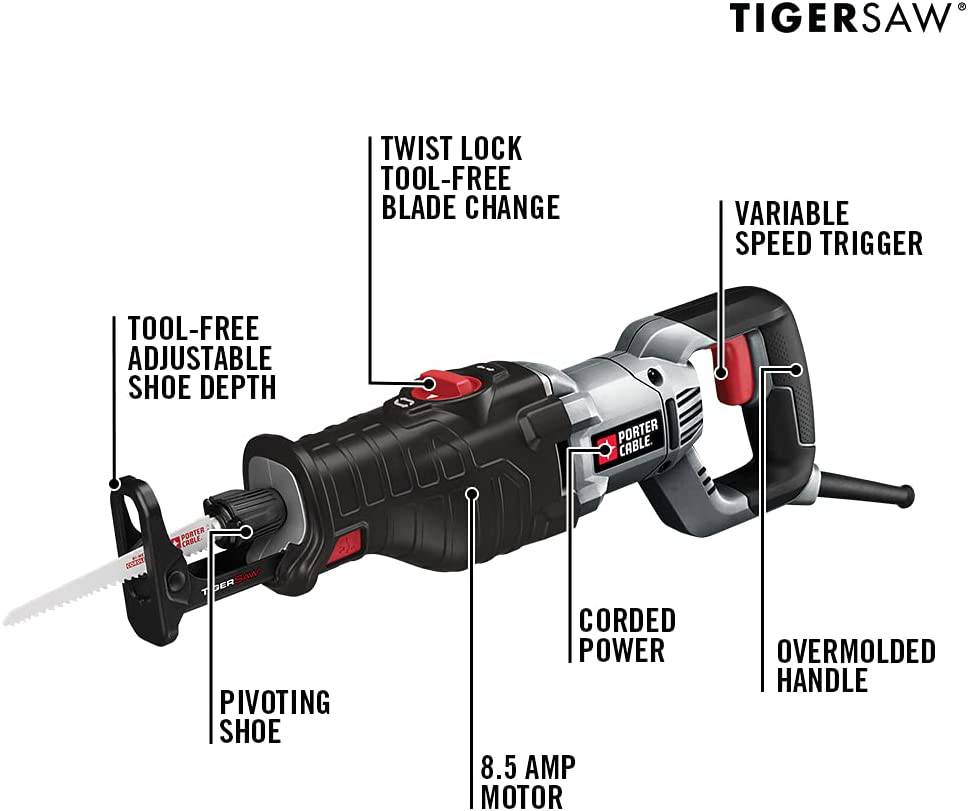 Sierra de sable PORTER-CABLE, 8.5 amperios con acción orbital (PC85TRSOK), negra - DIGVICE MX