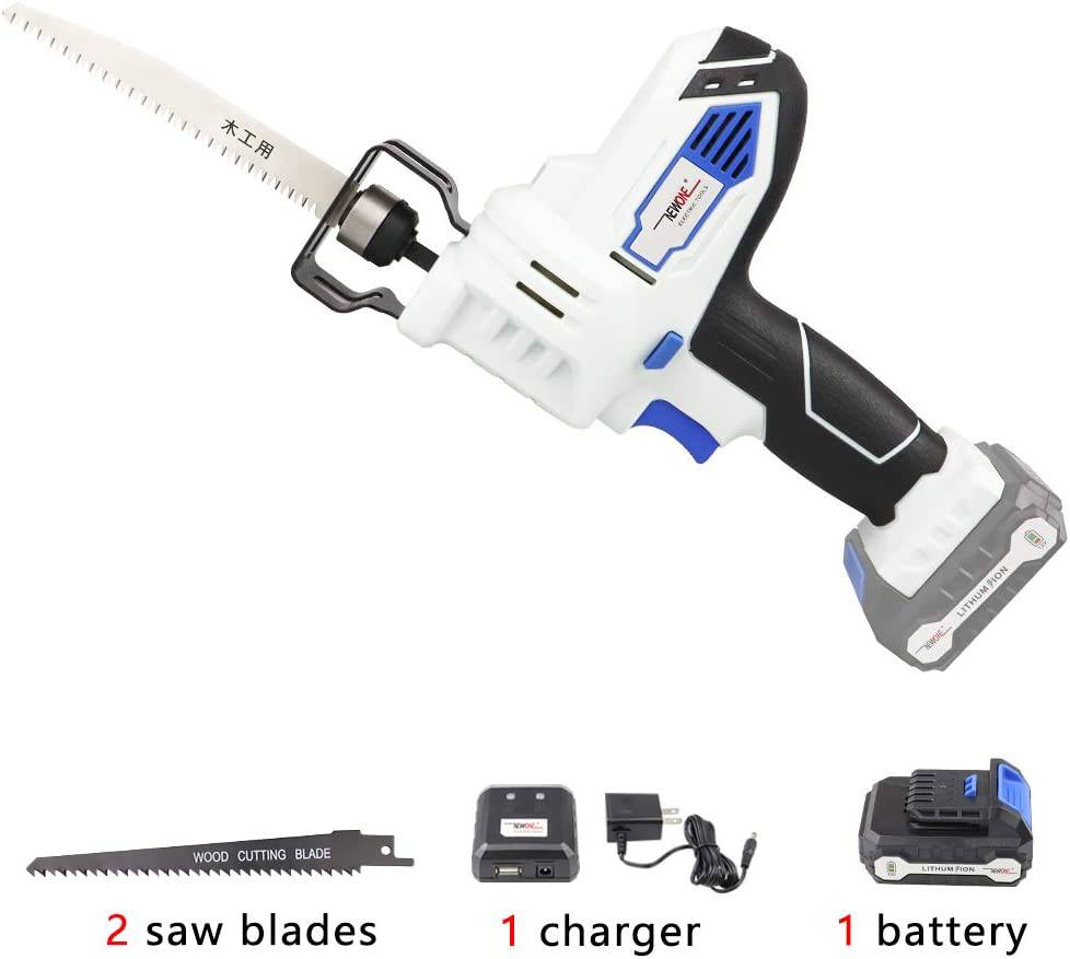 NEWONE Sierra alternativa inalámbrica de 12 V Sawzall compacta con 2 hojas para madera Incluye batería de 2,0 Ah, cargador inteligente y fuente de alimentación USB - DIGVICE MX