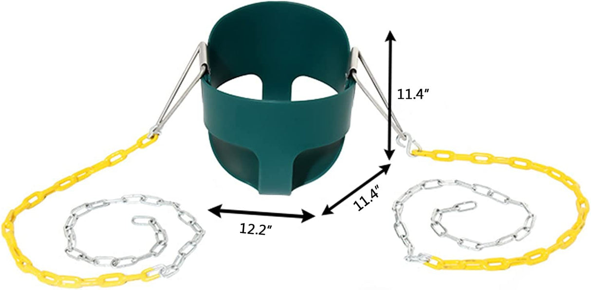 Lovely Snail - Asiento columpio para niños pequeños con respaldo alto y cadenas recubiertas de plástico de 66 pulgadas (amarillo y verde) - DIGVICE MX