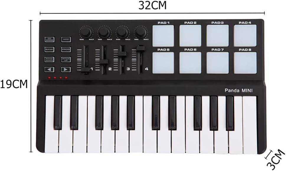 Ebriche mini controlador MIDI, mini teclado USB portátil de 25 teclas y controlador MIDI Drum Pad