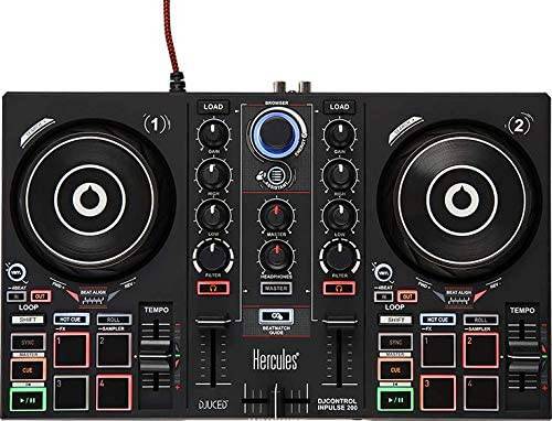 Hercules DJControl Inpulse 200 - Controlador de DJ con USB, ideal para principiantes aprendiendo a mezclar - 2 pistas con 8 pads y tarjeta de sonido - Software y tutoriales incluidos