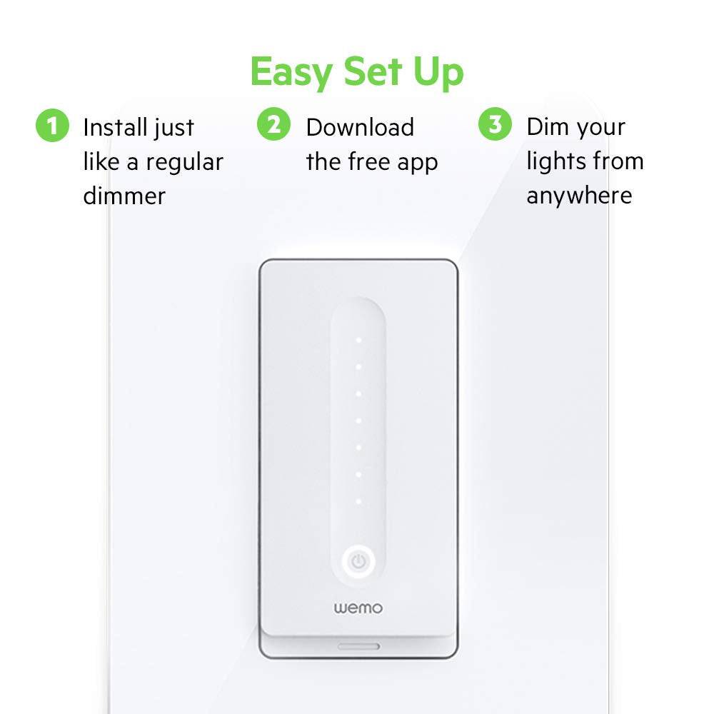 WeMo - WDS060 Wemo WiFi Smart Dimmer Switch (Dim + Control de luces desde cualquier lugar con aplicación, control de voz con Alexa, Asistente de Google, Apple HomeKit) - DIGVICE MX