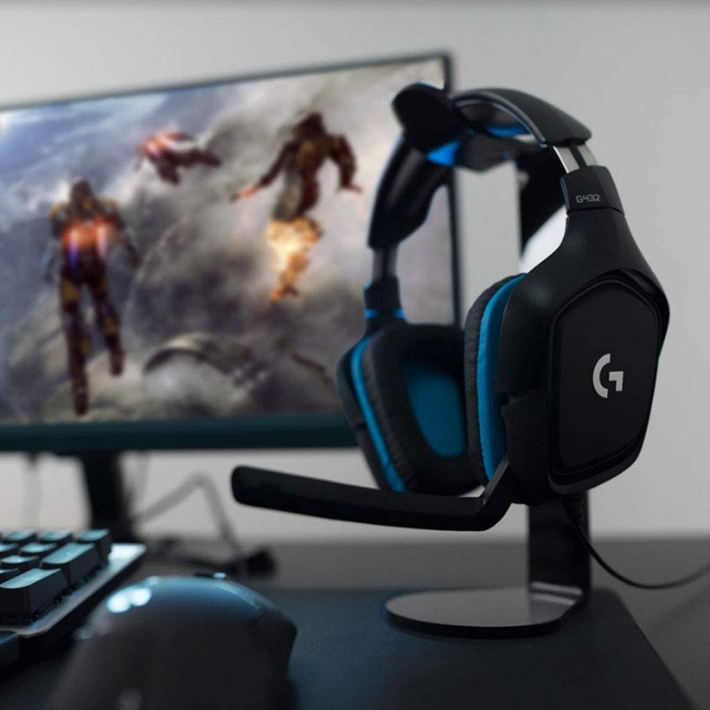 Logitech G432 - Auriculares para juegos con cable, sonido envolvente 7.1, auriculares DTS:X 2.0, micrófono abatible para silenciar, PC (cuero sintético) negro/azul