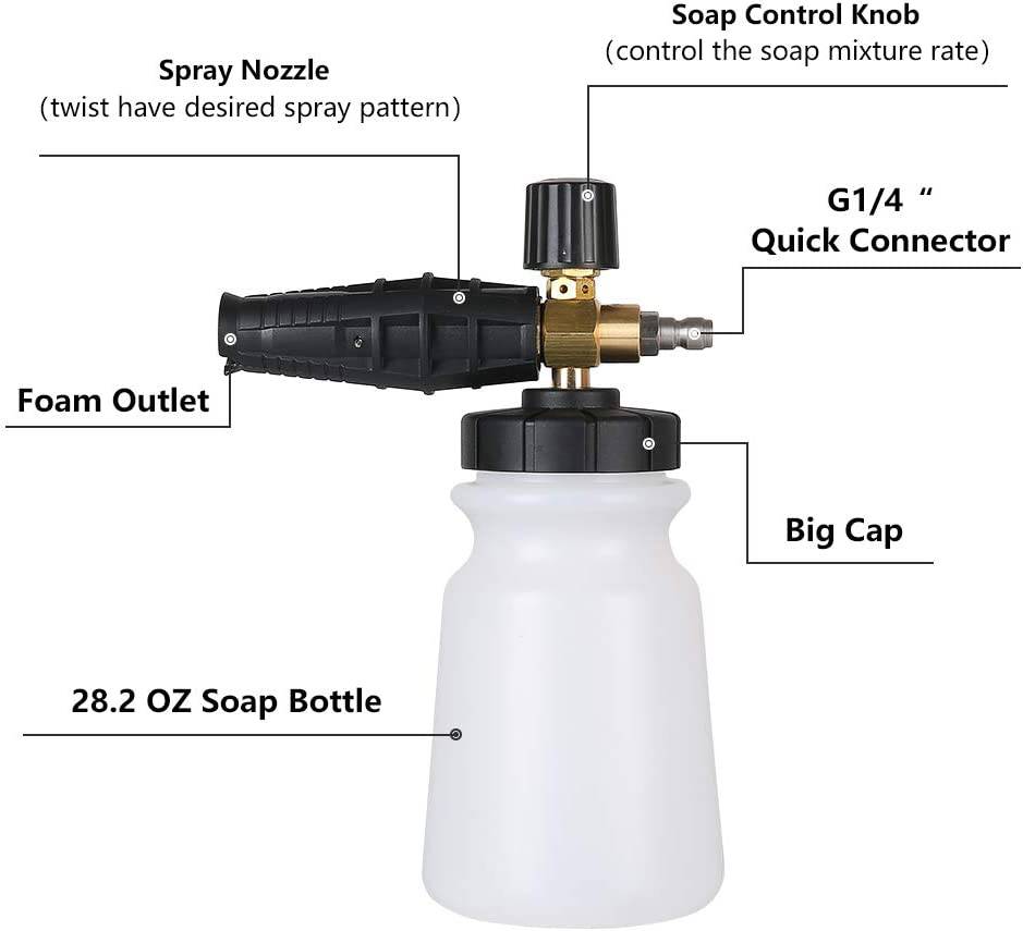 Weirran - Cañón de espuma de alta presión de 25 oz para lavado de autos, lanza de espuma para nieve, lado exterior limpio de sus casas, motocicletas, botes, etc.