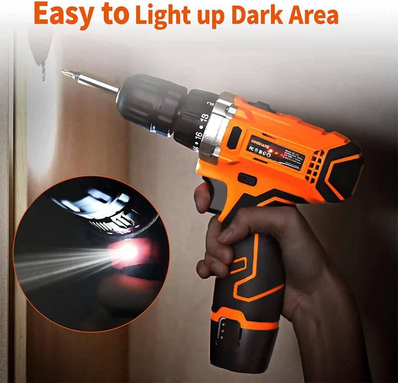 DINSHARE Juego de taladro inalámbrico de 12 V - Kit de taladro eléctrico con 28 piezas de destornillador de impacto/brocas, ajuste de par 18+1, 2 velocidades variables, ligero para el hogar, paredes de ladrillos de madera, perforación de metal, bricolaje - DIGVICE MX