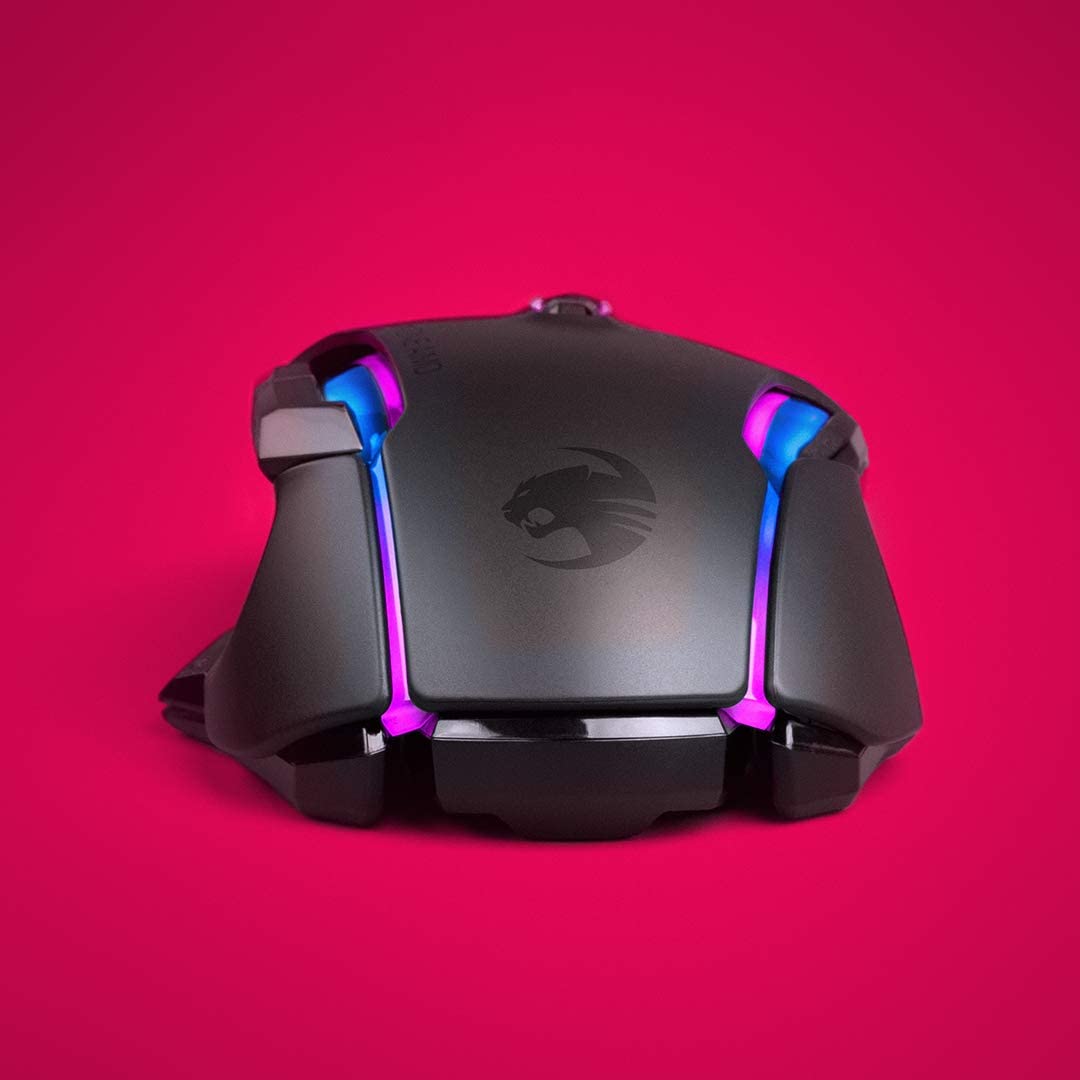 ROCCAT Kone AIMO - Ratón para juegos de PC remasterizado, óptico, iluminación retroiluminada RGB, 23 teclas programables, memoria integrada, empuñadura de palma, sensor de ojo de búho, ergonómico, iluminación LED, ajustable a 16 000 ppp, negro
