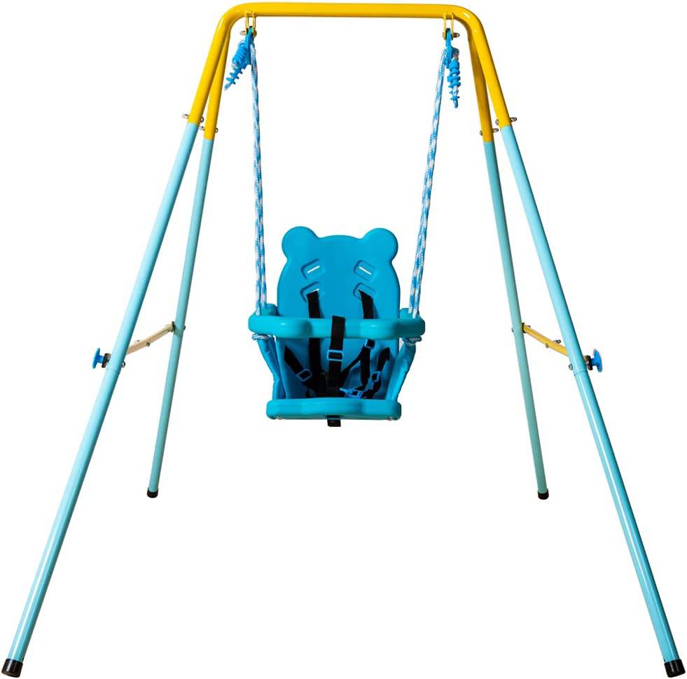 HLC - Juego de columpio plegable para niños pequeños con marco de metal y con cinturón de seguridad fácil de montar y almacenar adecuado para regalo de bebés/niños - DIGVICE MX