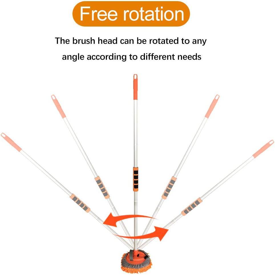 Buyplus - Fregona con cepillo para lavado de coche con mango largo de aleación de aluminio de 46 pulgadas, kit de limpieza de coche de microfibra de chenilla 3 en 1, cepillo para polvo, no daña la pintura