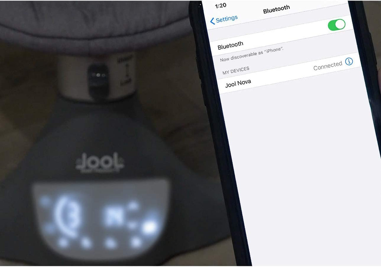 Nova Baby Swing para bebés - Columpio portátil motorizado, altavoz de música Bluetooth con 10 canciones de cuna preestablecidas, control remoto, gris - Jool Baby - DIGVICE MX