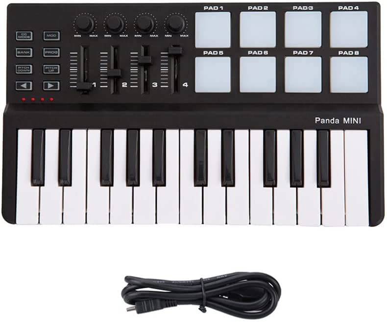 Ebriche mini controlador MIDI, mini teclado USB portátil de 25 teclas y controlador MIDI Drum Pad