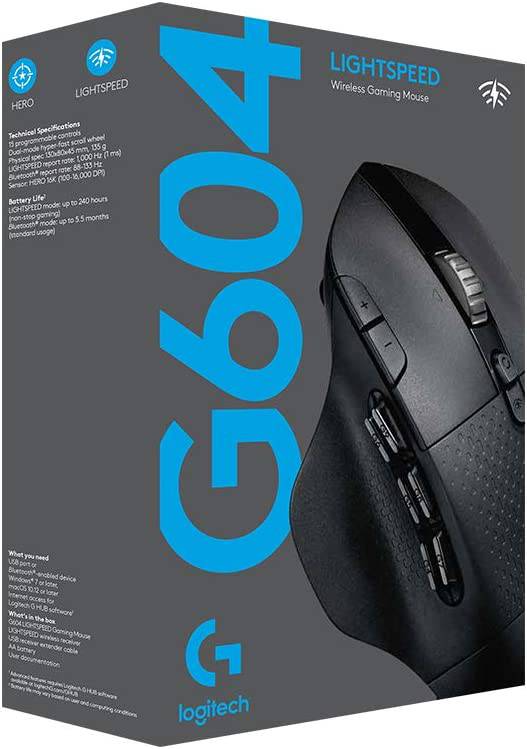 Logitech G604 LIGHTSPEED - Ratón inalámbrico para juegos con 15 controles programables, hasta 240 horas de duración de la batería, dos modos de conectividad inalámbrica, rueda de desplazamiento hiperrápida - Negro