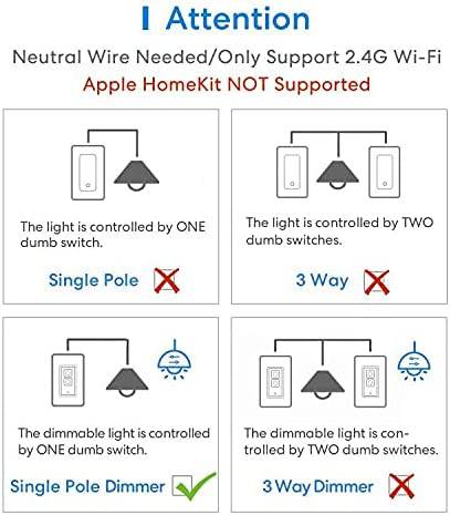 MEROSS Interruptor de atenuación inteligente de un solo polo - Meross Interruptor de luz WiFi inteligente para LED regulable, compatible con Alexa, Asistente de Google, cable neutro requerido 4PK - DIGVICE MX