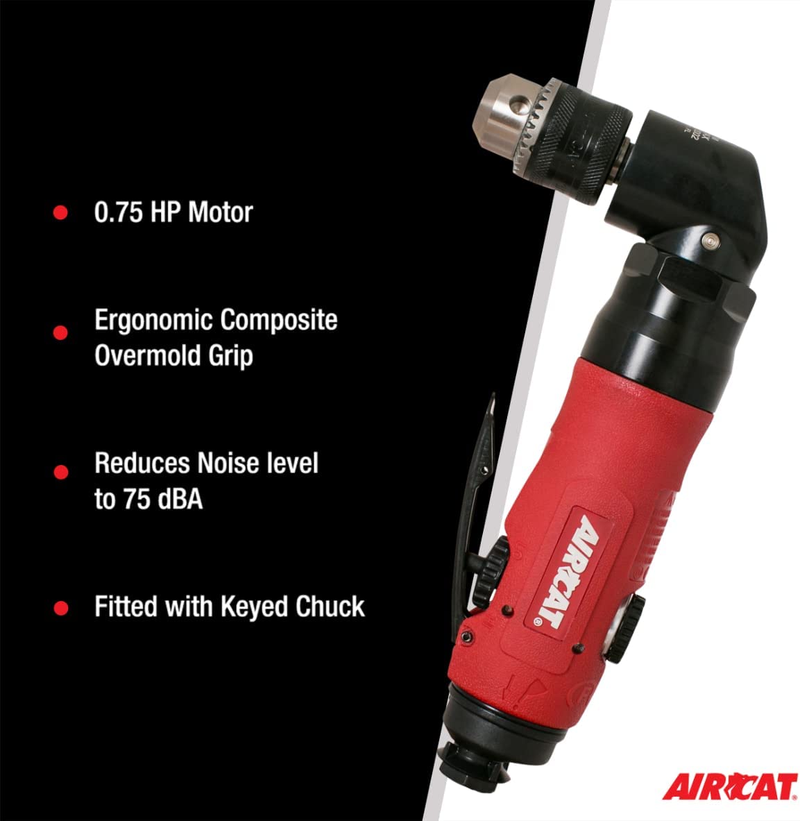 AIRCAT 4337: herramienta neumática de taladro en ángulo reversible de 3/8 pulgadas con motor de 1,600 RPM.75 HP - DIGVICE MX