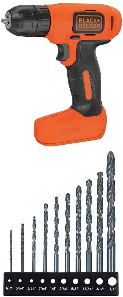 BLACK+DECKER 8V MAX Taladro/destornillador inalámbrico (BDCD8C) y juego de brocas, 10 piezas (15557) - DIGVICE MX