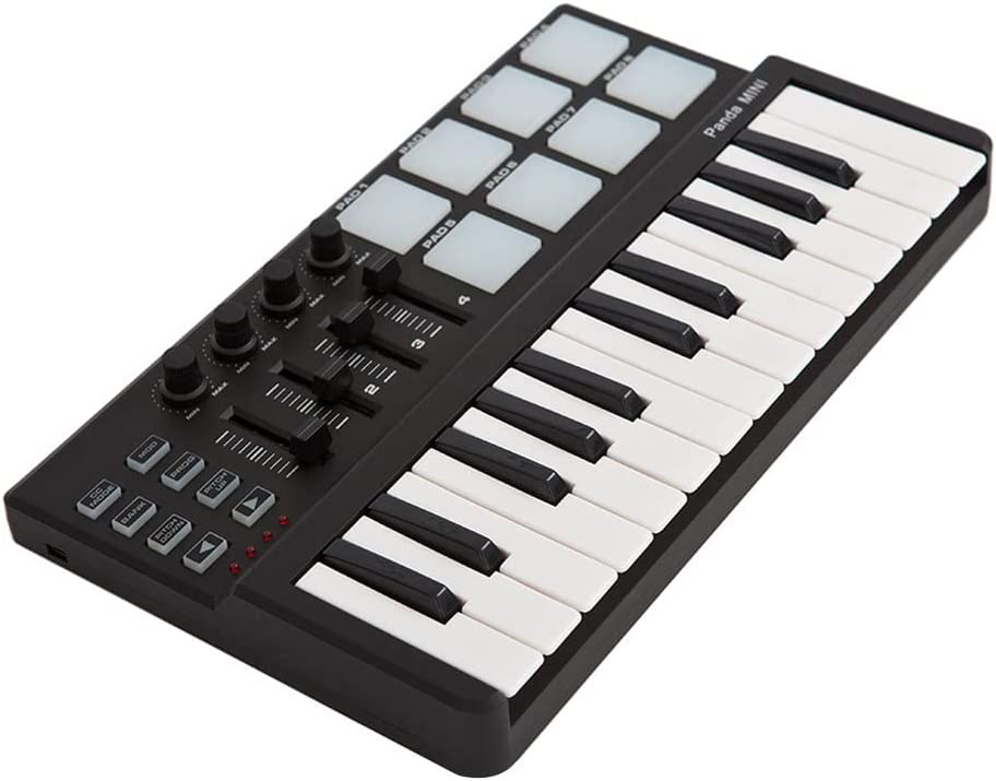 Ebriche mini controlador MIDI, mini teclado USB portátil de 25 teclas y controlador MIDI Drum Pad
