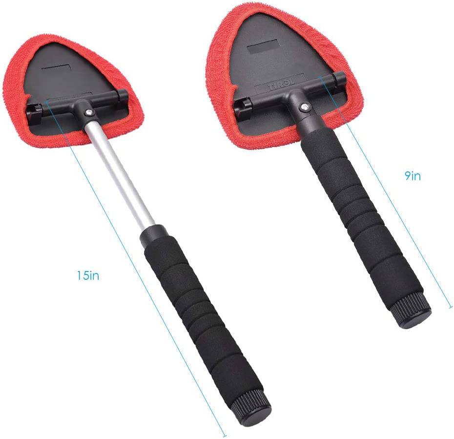 AutoEC Herramienta de limpieza de parabrisas de ventana, varita limpiadora de parabrisas de coche con mango extensible, limpiador de cristal exterior interior automático para uso en el hogar, oficina, capó de microfibra lavable y reutilizable (2 unidades)