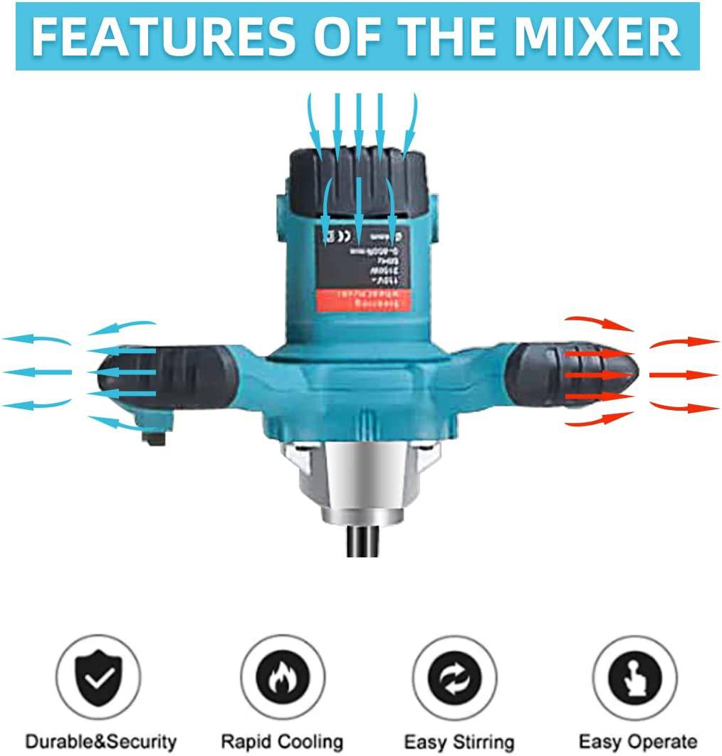 Mezclador de hormigón Maxgeen, mezclador de lodo eléctrico portátil de 2100 W para mezclar mortero, mezclador de pintura ajustable de 6 velocidades, mezclador de cemento de mano con guantes - DIGVICE MX
