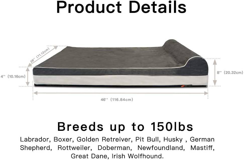 Laifug - Cama ortopédica extragrande de espuma viscoelástica para perros con almohada y forro duradero a prueba de agua y funda extraíble lavable y diseño inteligente - DIGVICE MX