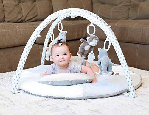 Gabby Grove Gentle Jungle - Gimnasio educativo para actividades de bebé y alfombrilla de juego infantil en gris, regalo de ducha para recién nacido con espejo, almohada para el tiempo boca abajo y juguetes en tonos neutros gris, blanco y crema - DIGVICE MX