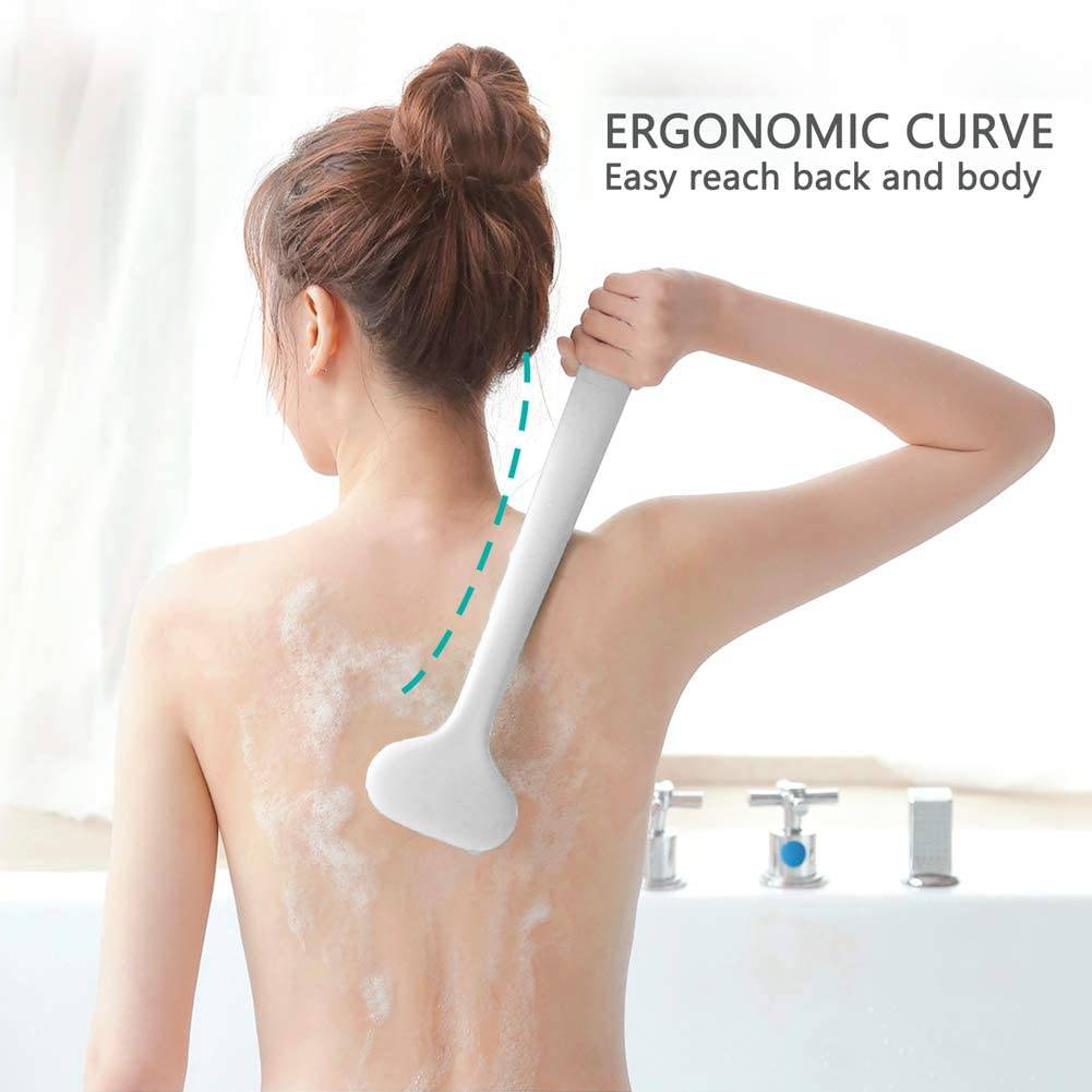 Greenrain - Cepillo corporal de baño mejorado con cerdas cómodas Mango largo Exfoliación suave Mejora la salud y la belleza de la piel Ducha de baño Cepillo corporal de cepillado húmedo o seco (14 pulgadas, blanco)